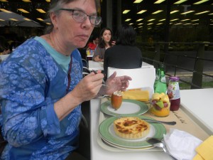 Me enjoying the cafe lunch - check out the delicious small tomato stuffed with "real" tuna...