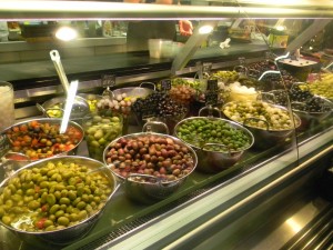 Olive stall at the market in Bilbao